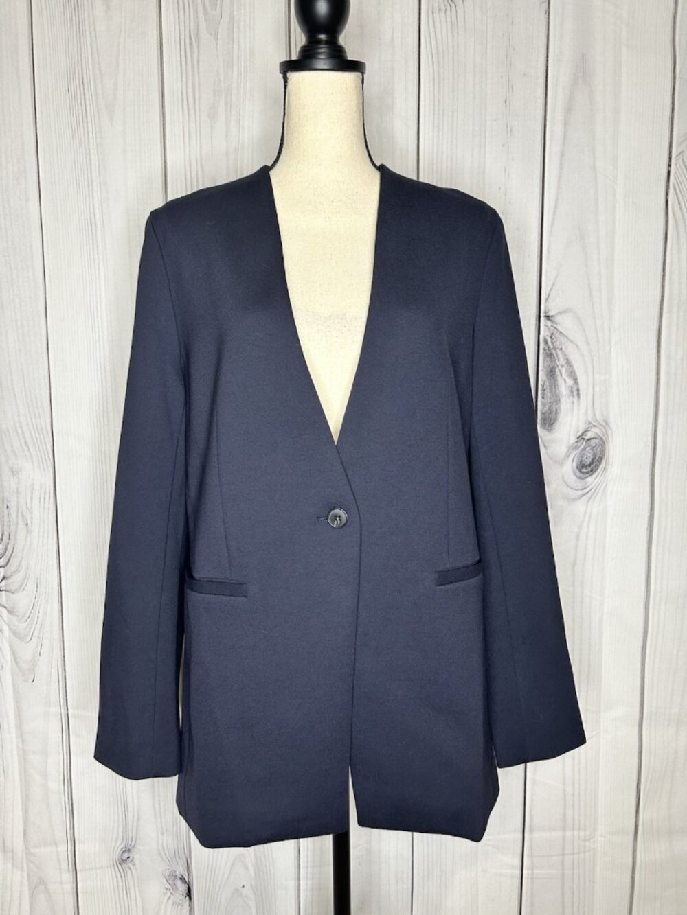 Spanx The Perfect Collarless Blazer Navy Ponte Knit Jacket Womens Sz M